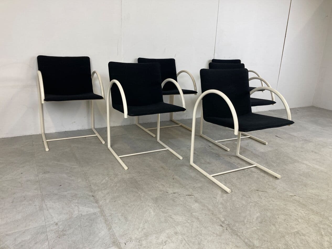 Set of Six Cirkel Chairs, black fabric, white metal, by K. Boonzaaijer, P. Mazairac, Italy, 1980s. - 263212