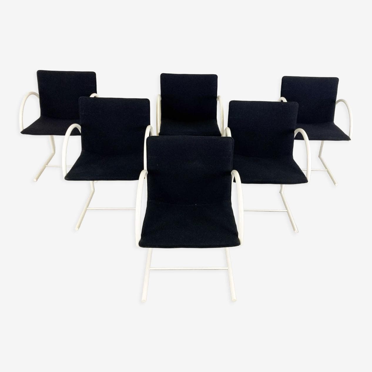 Set of Six Cirkel Chairs, black fabric, white metal, by K. Boonzaaijer, P. Mazairac, Italy, 1980s. - 263207