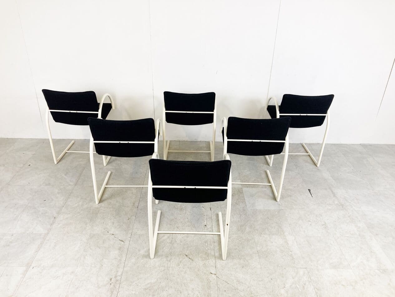 Set of Six Cirkel Chairs, black fabric, white metal, by K. Boonzaaijer, P. Mazairac, Italy, 1980s. - 263213