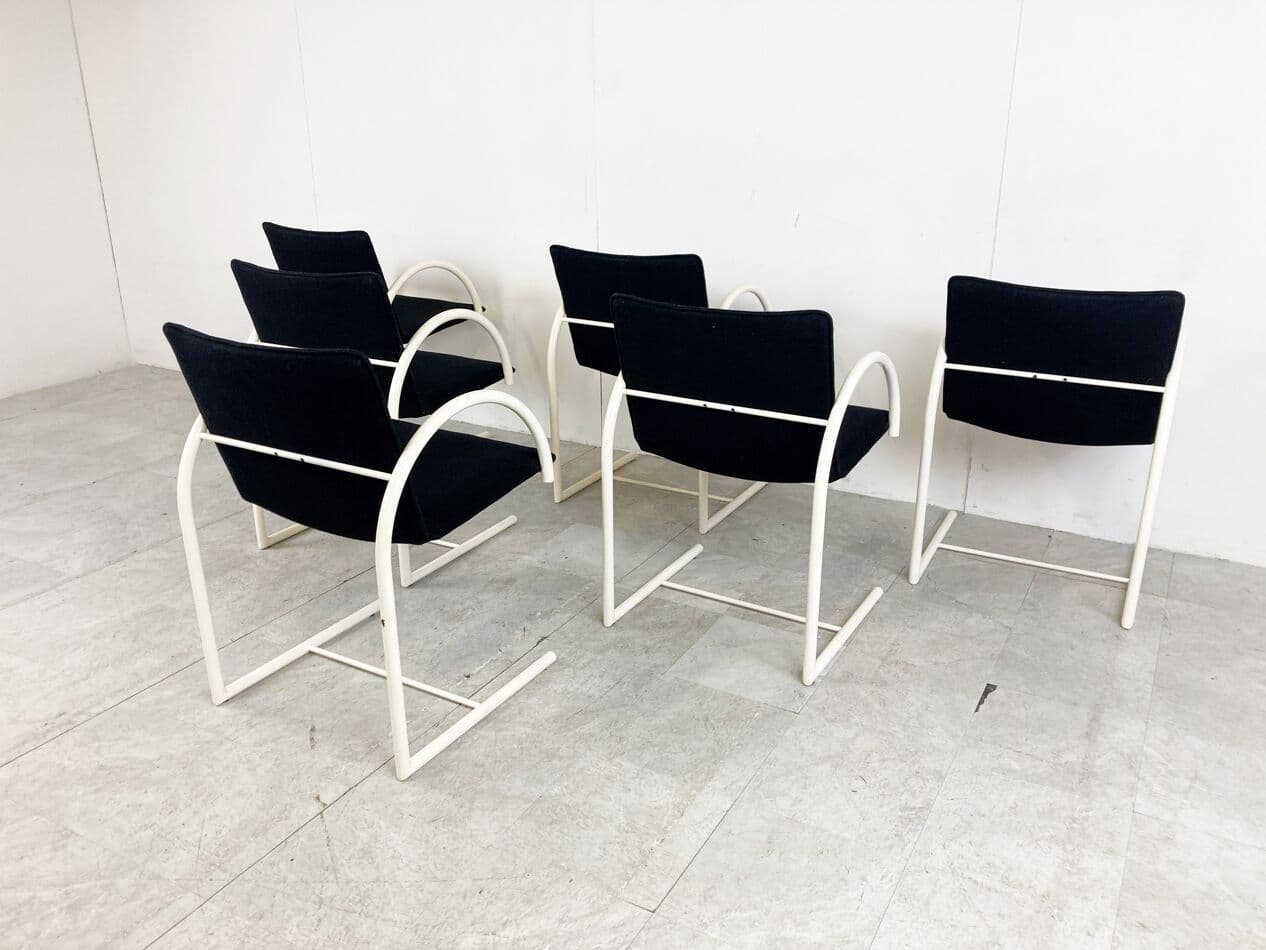 Set of Six Cirkel Chairs, black fabric, white metal, by K. Boonzaaijer, P. Mazairac, Italy, 1980s. - 263215