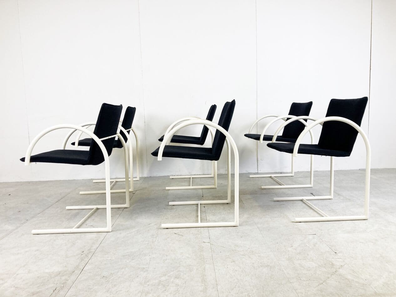 Set of Six Cirkel Chairs, black fabric, white metal, by K. Boonzaaijer, P. Mazairac, Italy, 1980s. - 263203