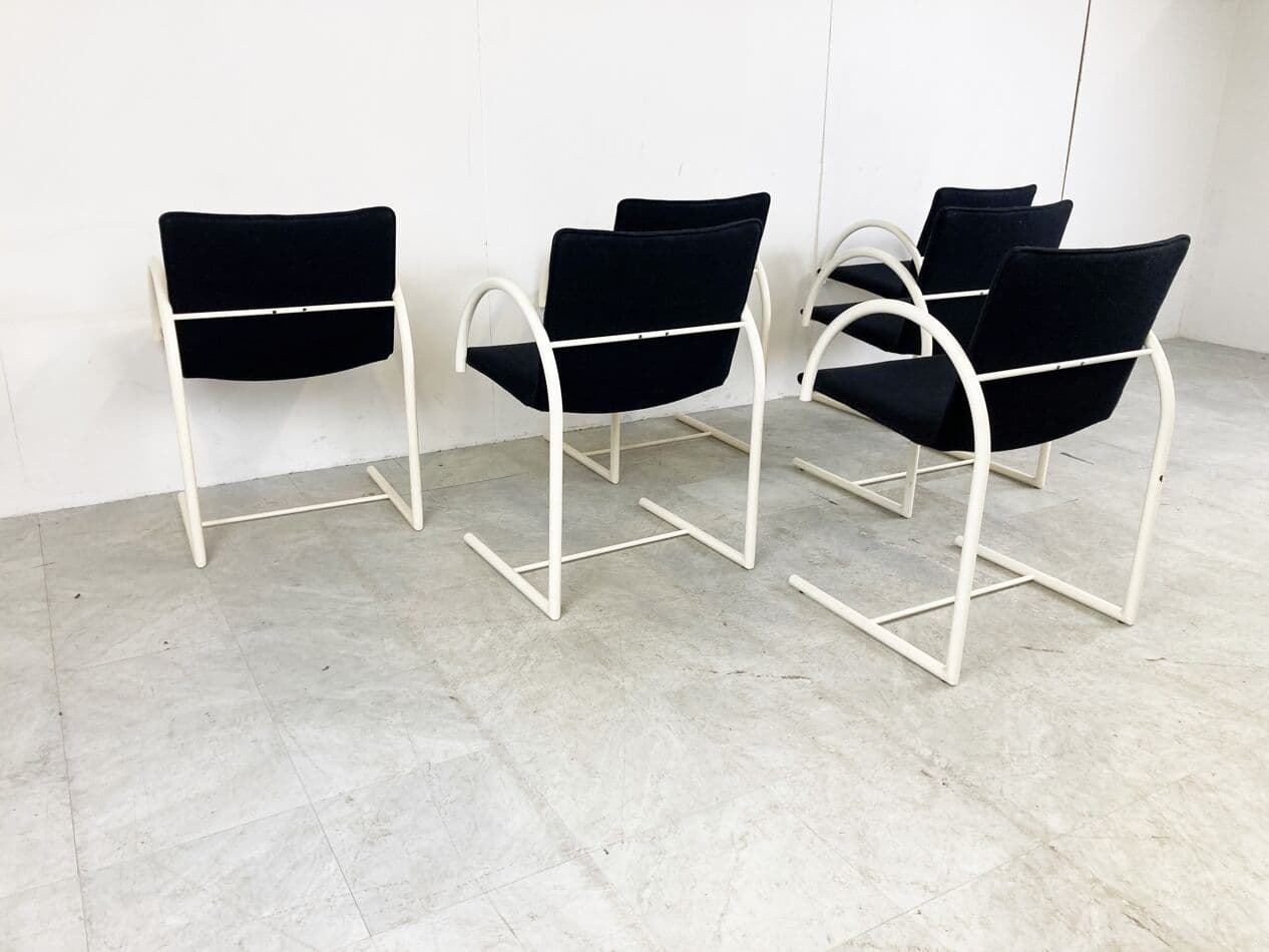 Set of Six Cirkel Chairs, black fabric, white metal, by K. Boonzaaijer, P. Mazairac, Italy, 1980s. - 263202
