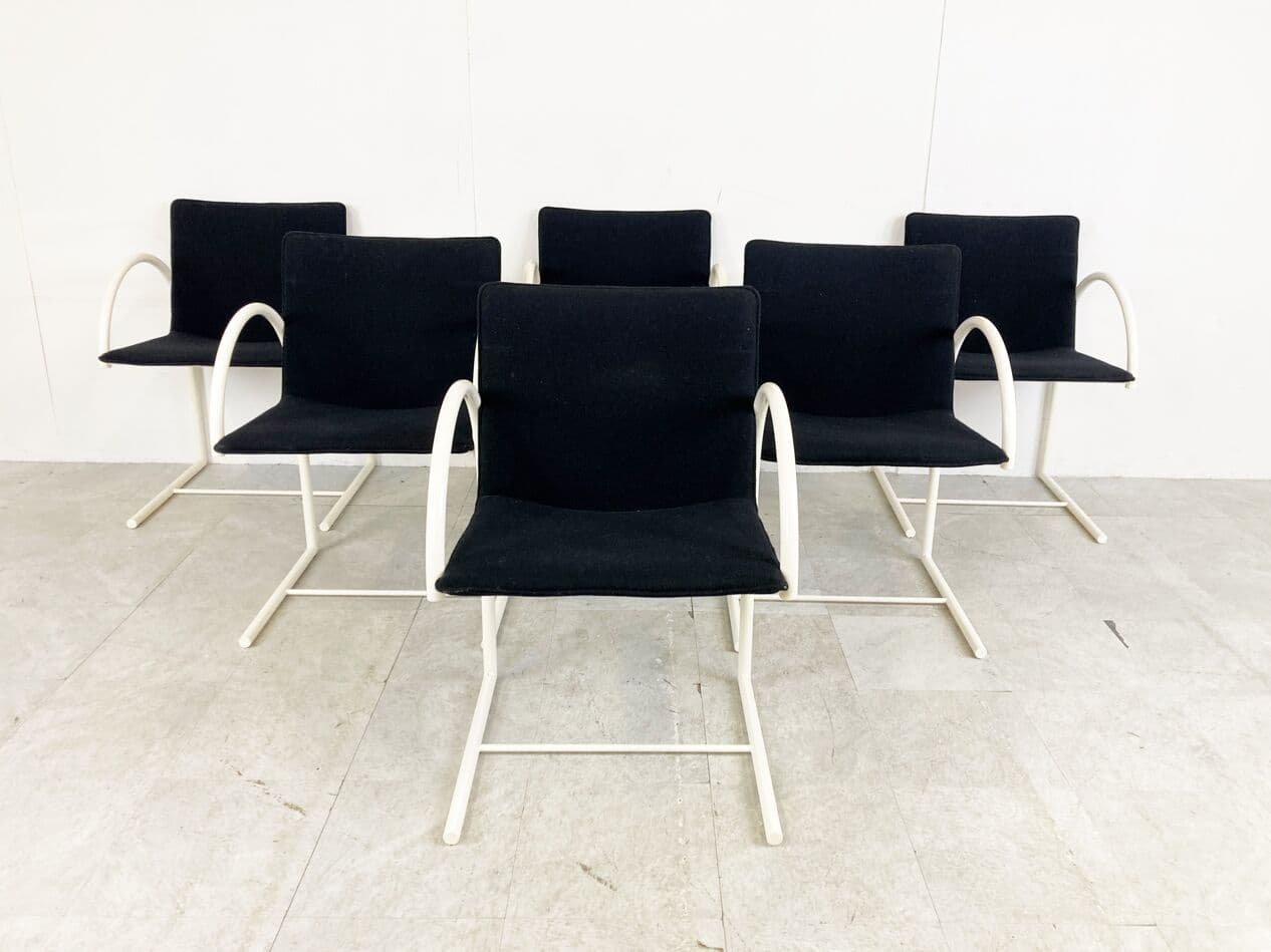 Set of Six Cirkel Chairs, black fabric, white metal, by K. Boonzaaijer, P. Mazairac, Italy, 1980s. - 263209