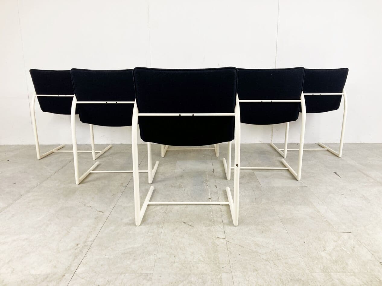 Set of Six Cirkel Chairs, black fabric, white metal, by K. Boonzaaijer, P. Mazairac, Italy, 1980s. - 263214