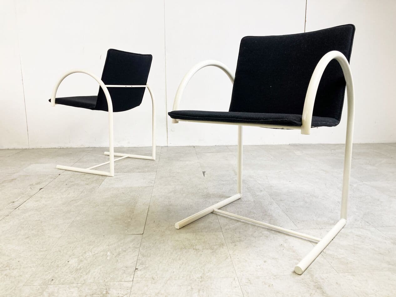 Set of Six Cirkel Chairs, black fabric, white metal, by K. Boonzaaijer, P. Mazairac, Italy, 1980s. - 263205