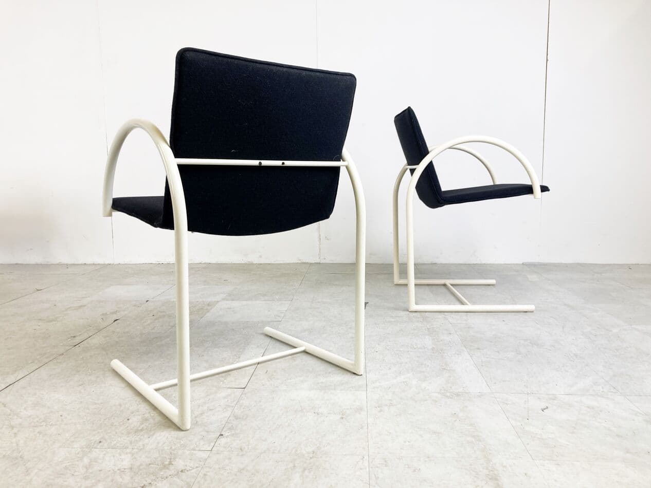 Set of Six Cirkel Chairs, black fabric, white metal, by K. Boonzaaijer, P. Mazairac, Italy, 1980s. - 263206