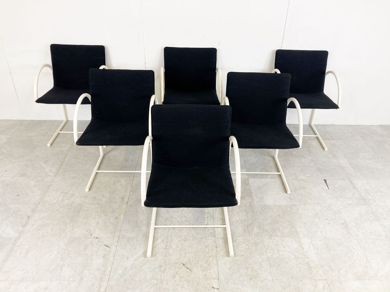 Set of Six Cirkel Chairs, black fabric, white metal, by K. Boonzaaijer, P. Mazairac, Italy, 1980s. - 263208