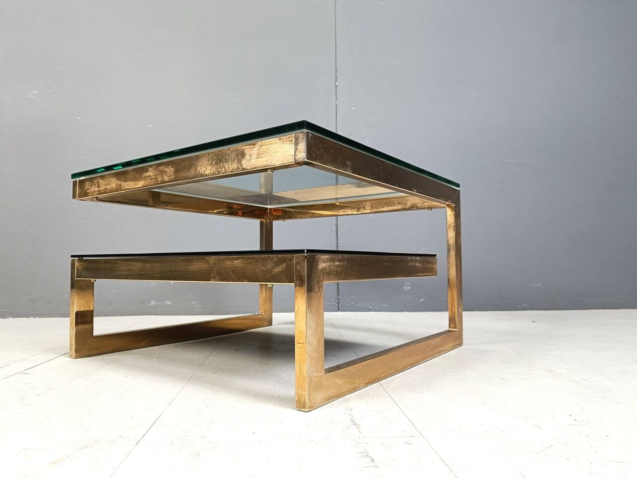 Coffee table, gold, glass, brass, Belgochrom, Belgium, 1970s. - 263168