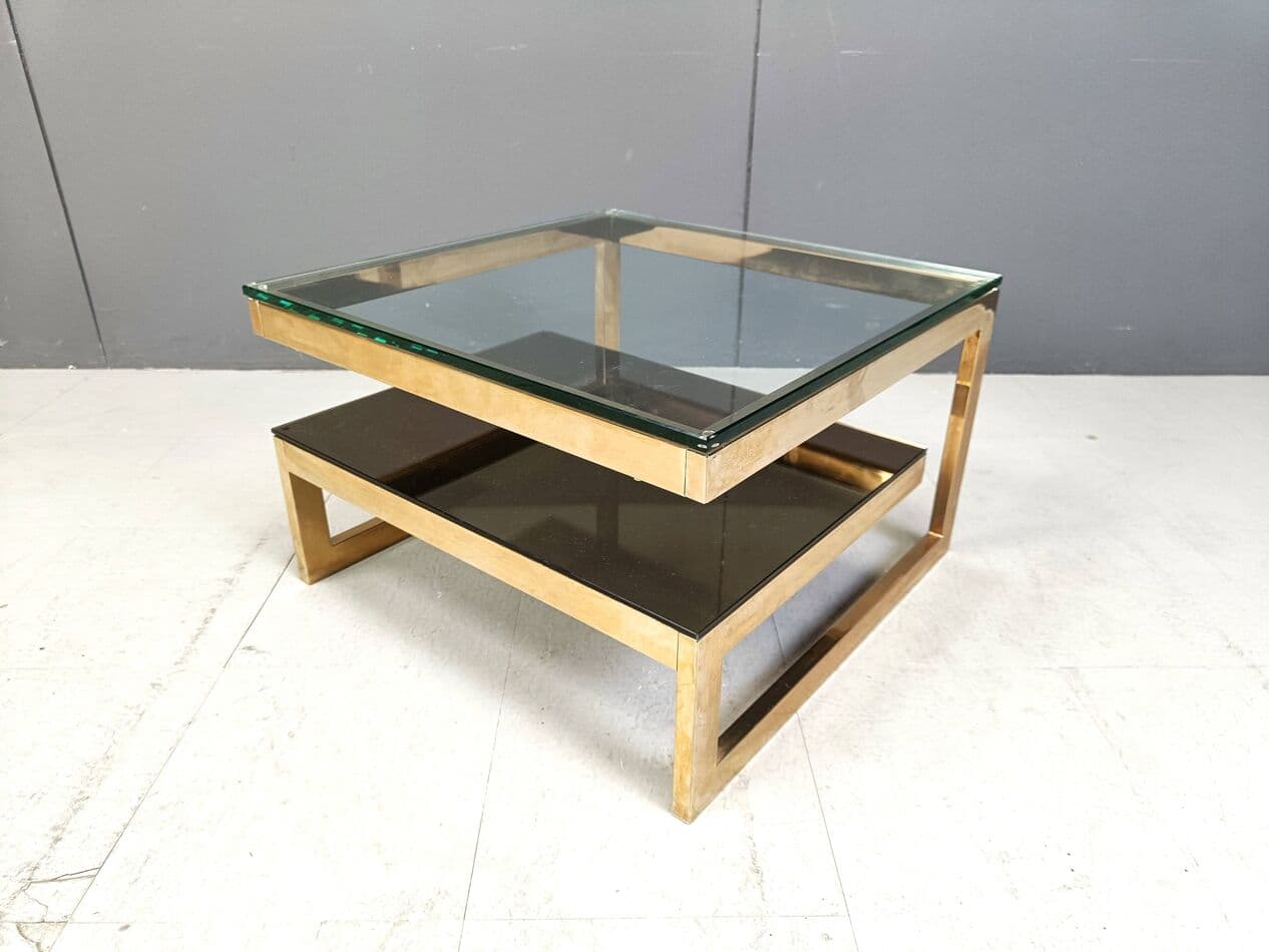 Coffee table, gold, glass, brass, Belgochrom, Belgium, 1970s. - 263167