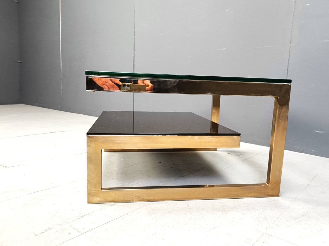 Coffee table, gold, glass, brass, Belgochrom, Belgium, 1970s. - 263169