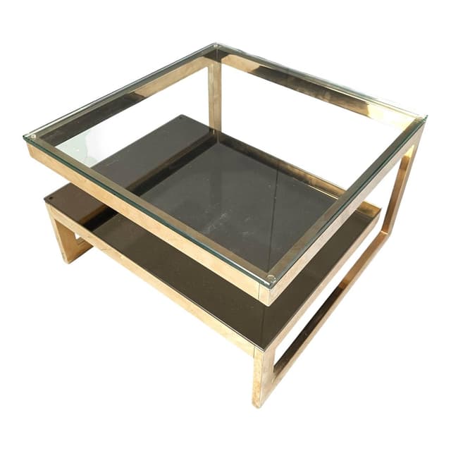Coffee table, gold, glass, brass, Belgochrom, Belgium, 1970s. - DIMENSION