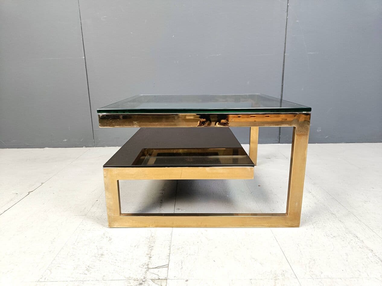 Coffee table, gold, glass, brass, Belgochrom, Belgium, 1970s. - 263171
