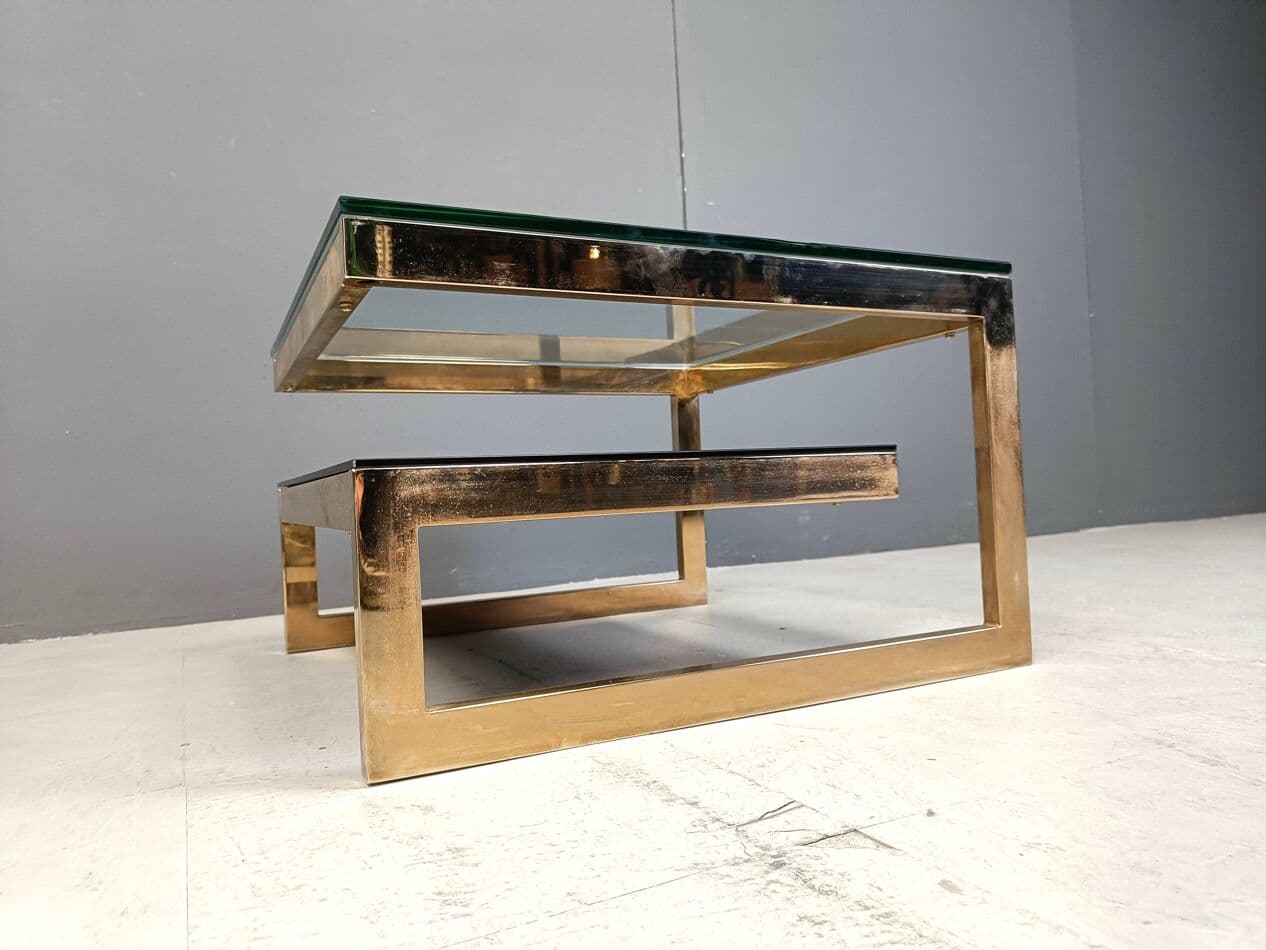 Coffee table, gold, glass, brass, Belgochrom, Belgium, 1970s. - 263173