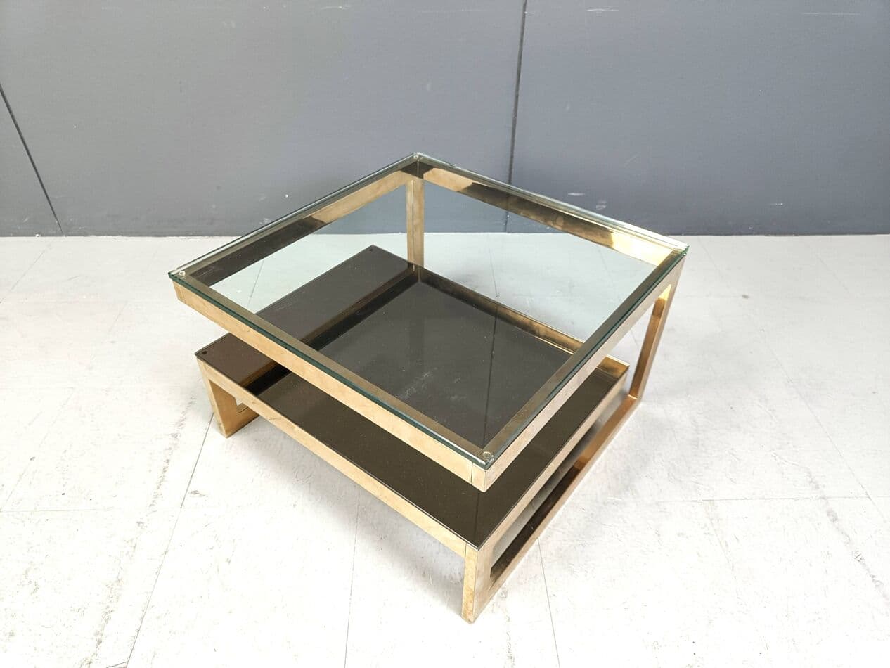 Coffee table, gold, glass, brass, Belgochrom, Belgium, 1970s. - 263165