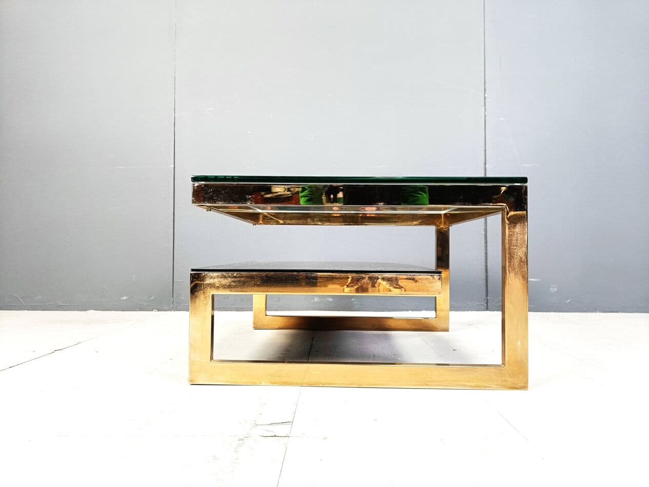 Coffee table, gold, glass, brass, Belgochrom, Belgium, 1970s. - 263172