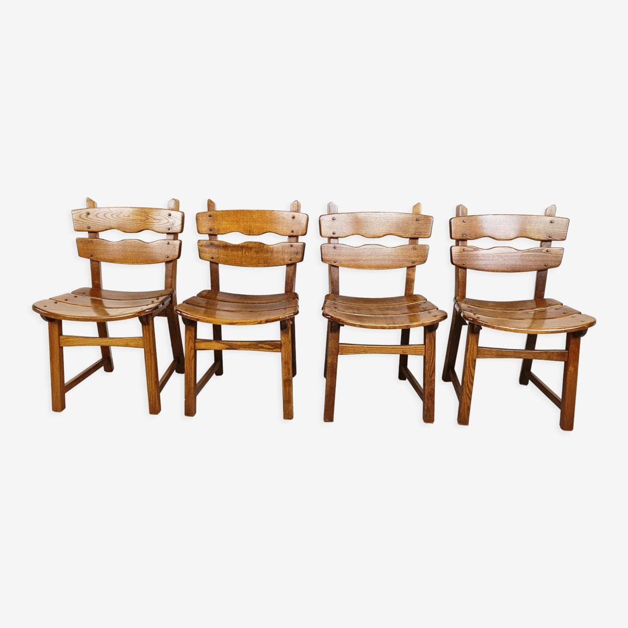 Zestaw czterech krzeseł jadalnianych Brutalistycznych, drewno brązowy, Niemcy, lata 60. - 263145