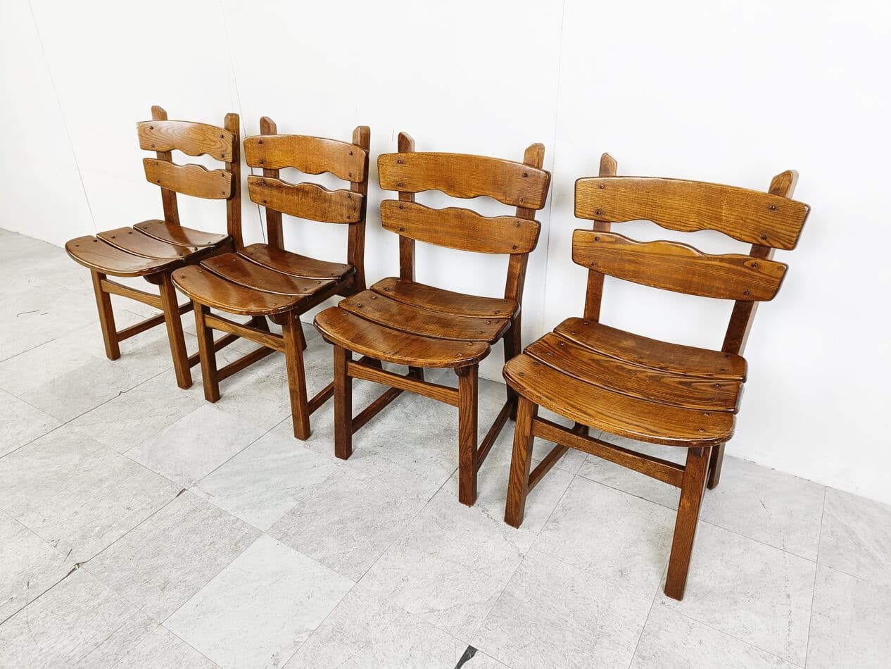 Zestaw czterech krzeseł jadalnianych Brutalistycznych, drewno brązowy, Niemcy, lata 60. - 263148