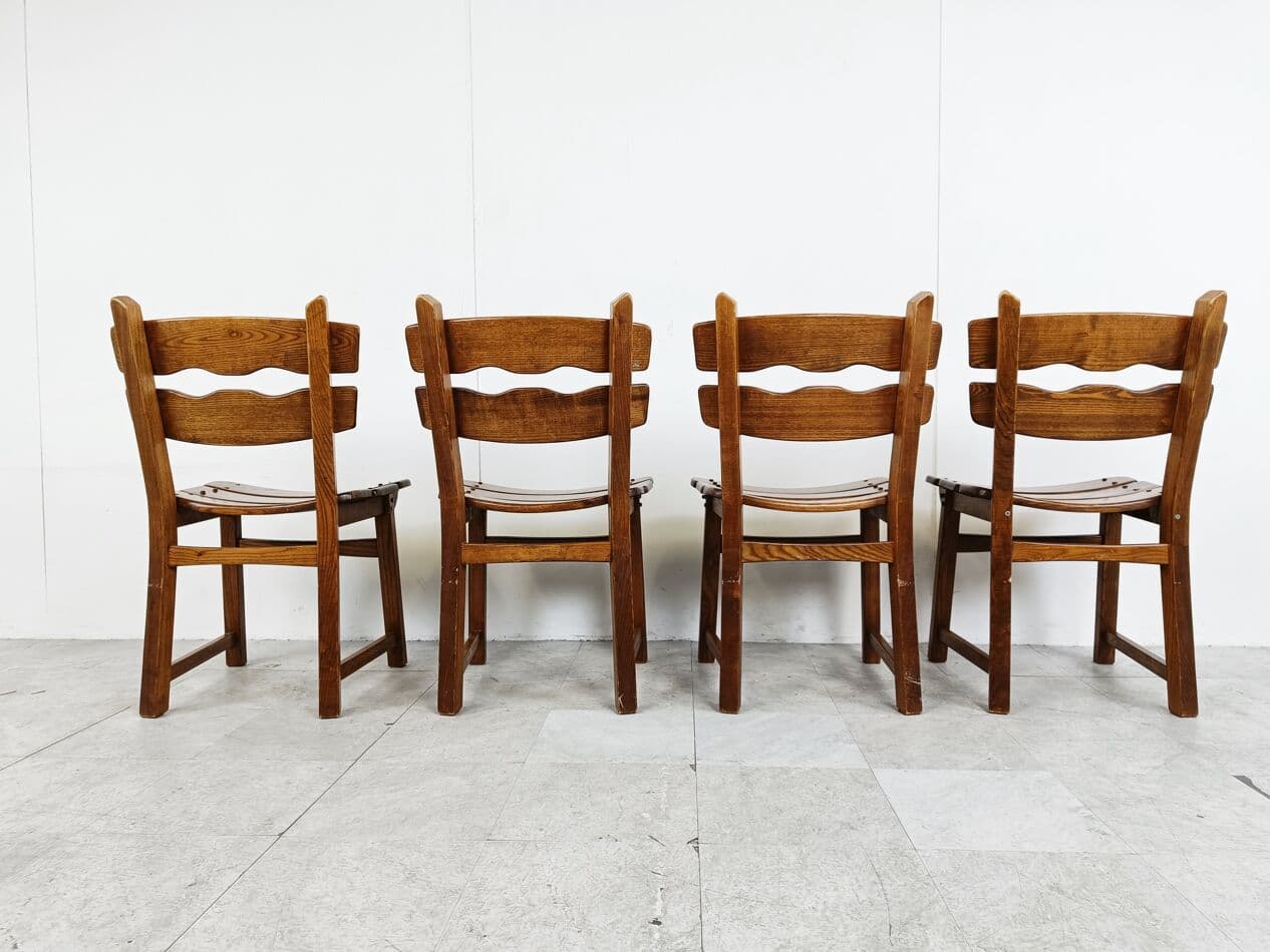 Zestaw czterech krzeseł jadalnianych Brutalistycznych, drewno brązowy, Niemcy, lata 60. - 263151