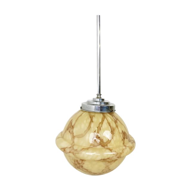 Lampa wisząca Art Deco, beżowy, szkło, Belgia, lata 30. - WYMIARY