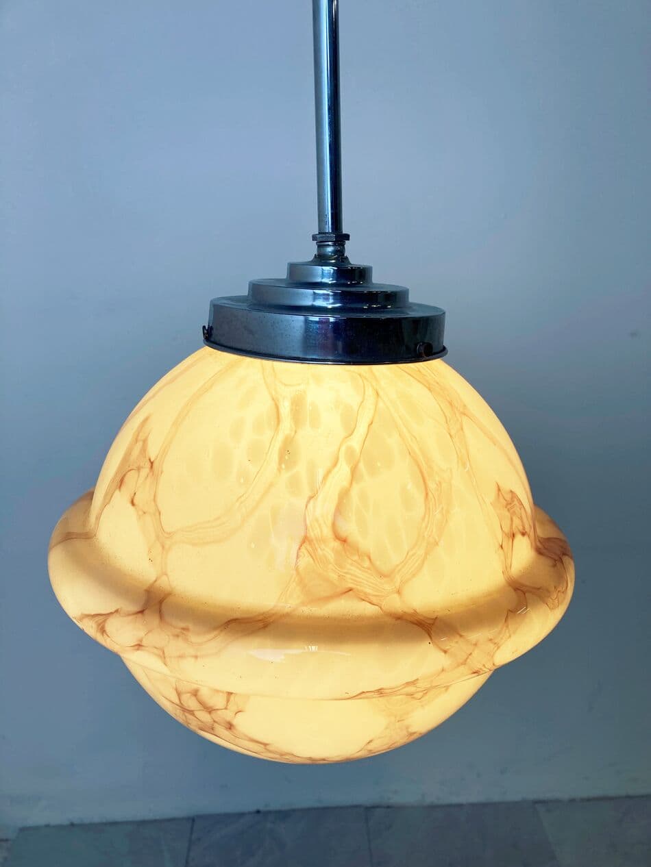 Lampa wisząca Art Deco, beżowy, szkło, Belgia, lata 30. - 263120