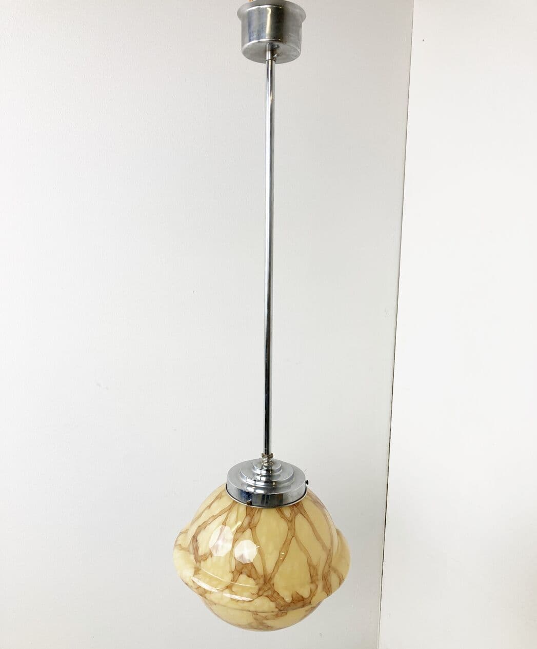 Lampa wisząca Art Deco, beżowy, szkło, Belgia, lata 30. - 263121