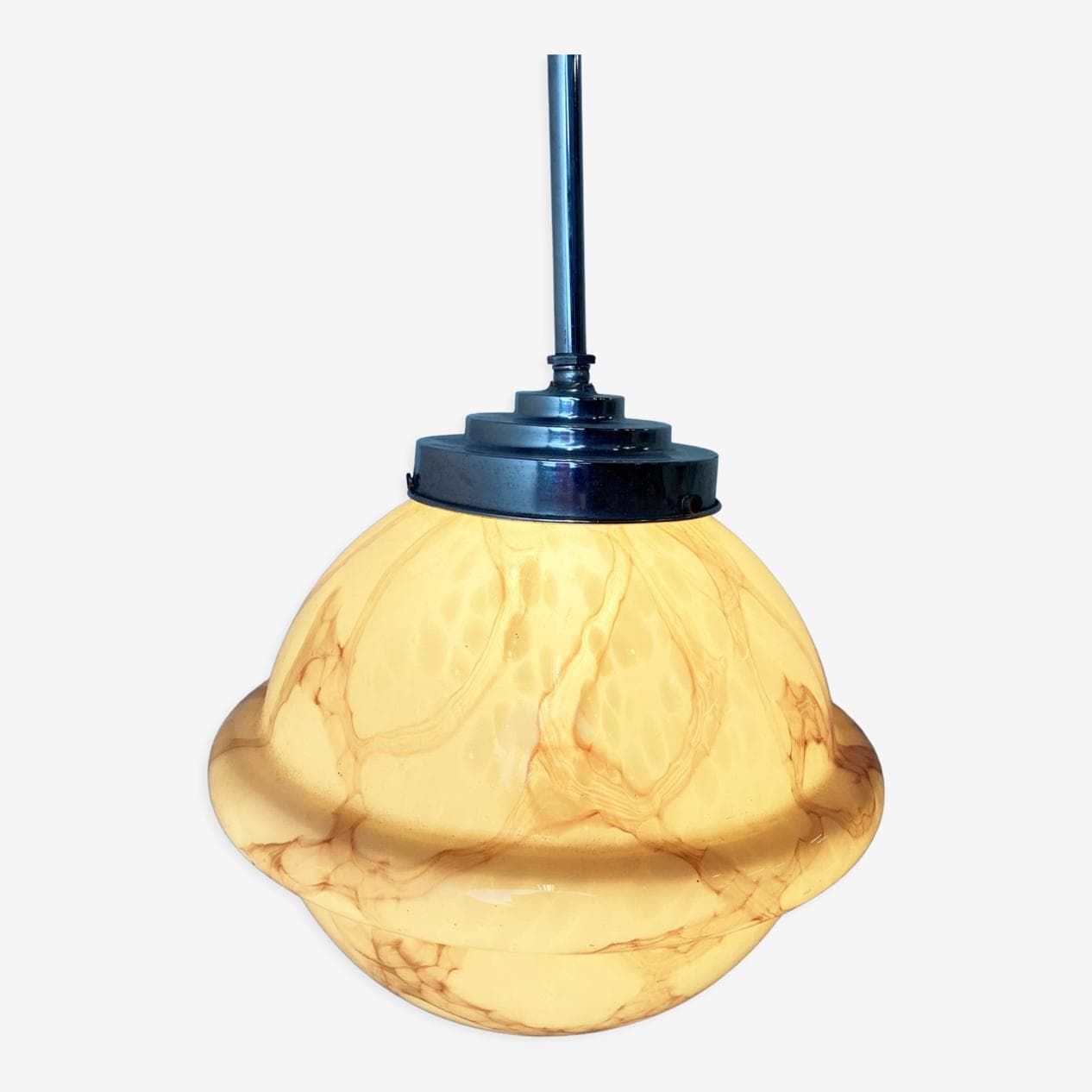 Lampa wisząca Art Deco, beżowy, szkło, Belgia, lata 30. - 263126