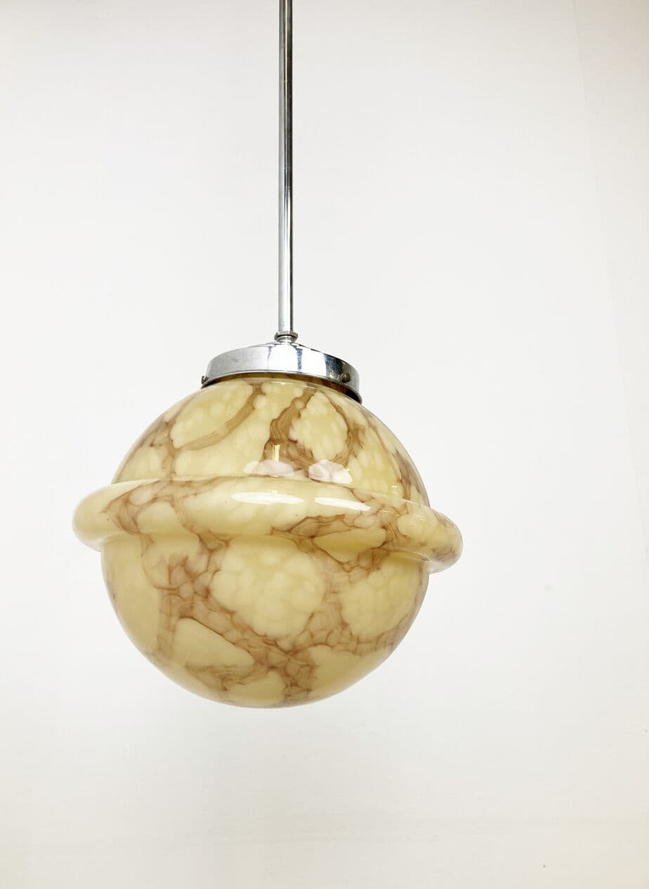 Lampa wisząca Art Deco, beżowy, szkło, Belgia, lata 30. - 263122