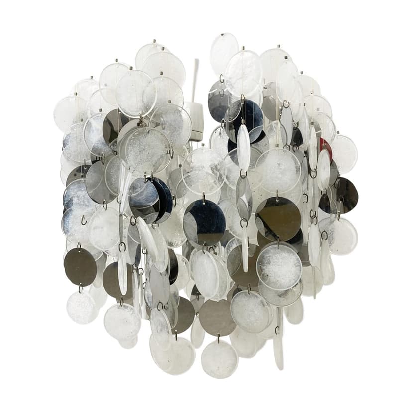 Żyrandol mid-century, biały, szary, szkło, Włochy, lata 70.