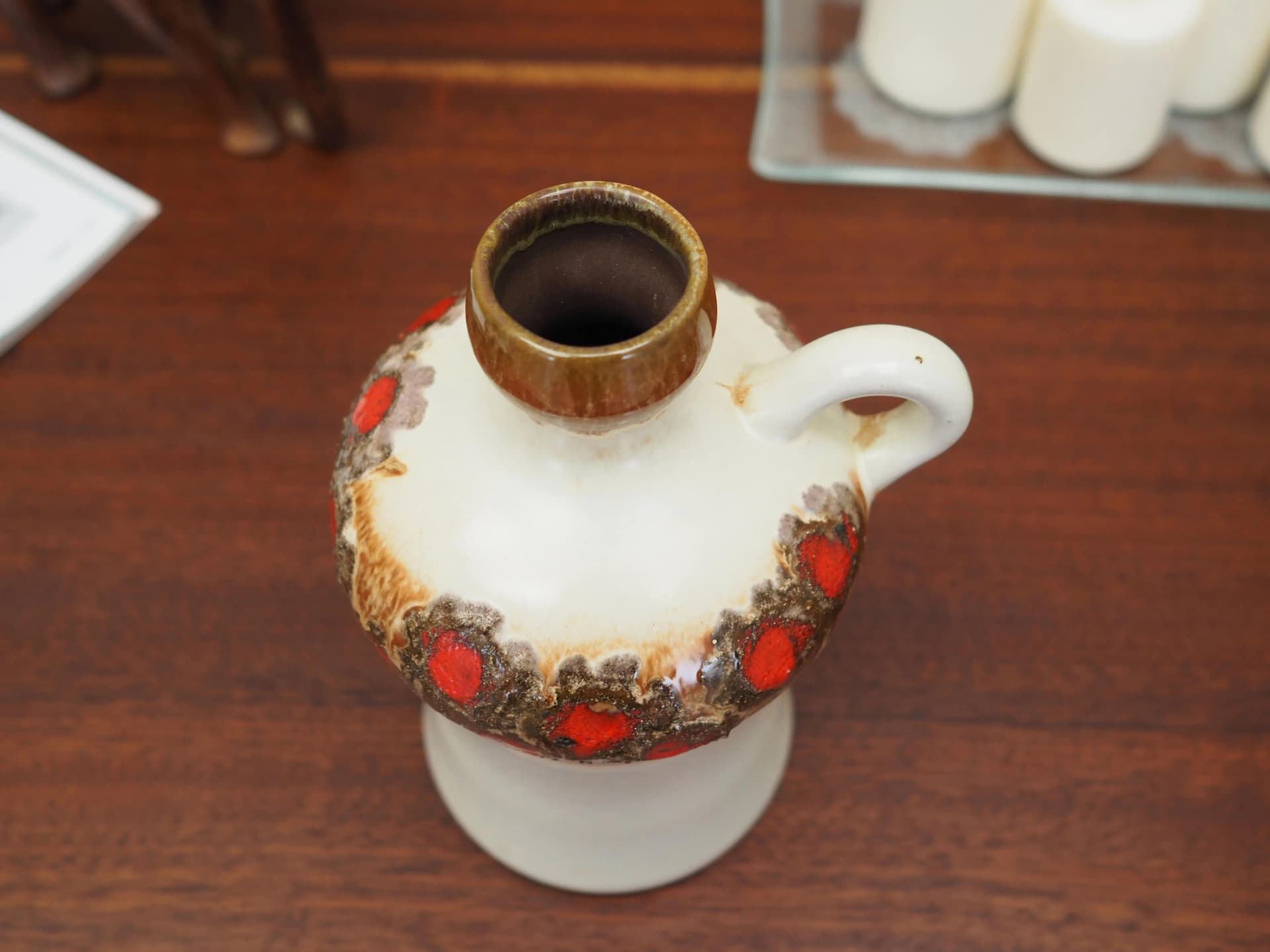 Ceramic jug, white brown red, Strehla, Germany, 1970s. - 19997