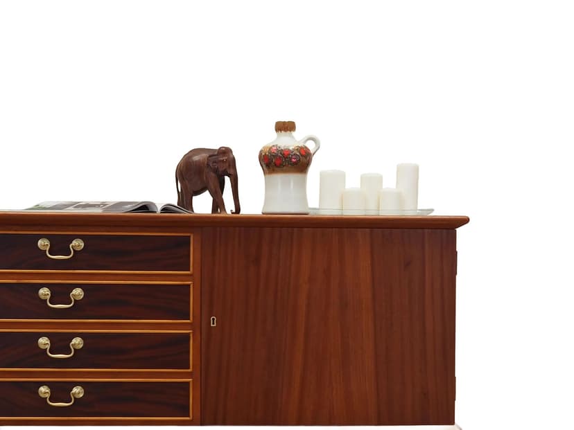 Ceramic jug, white brown red, Strehla, Germany, 1970s.