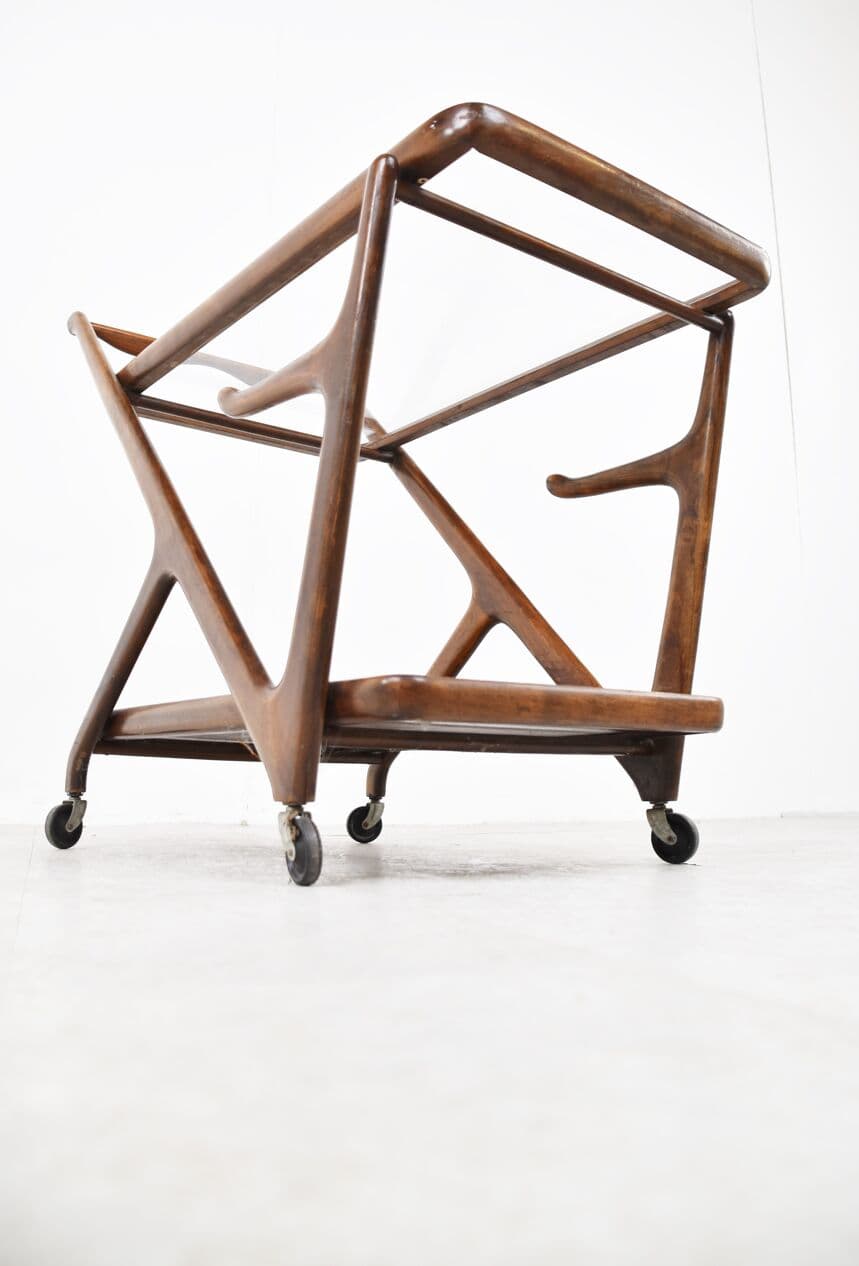 Bar cart, brown wood, glass, by C. Lacca, Italy, 1960s. - 263080