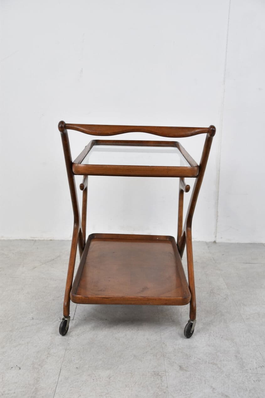 Bar cart, brown wood, glass, by C. Lacca, Italy, 1960s. - 263092