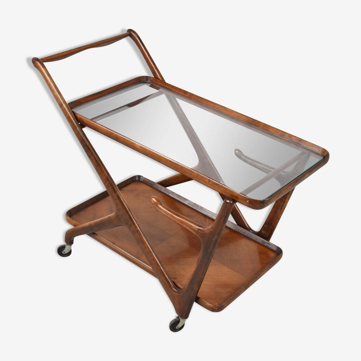 Bar cart, brown wood, glass, by C. Lacca, Italy, 1960s. - 263084