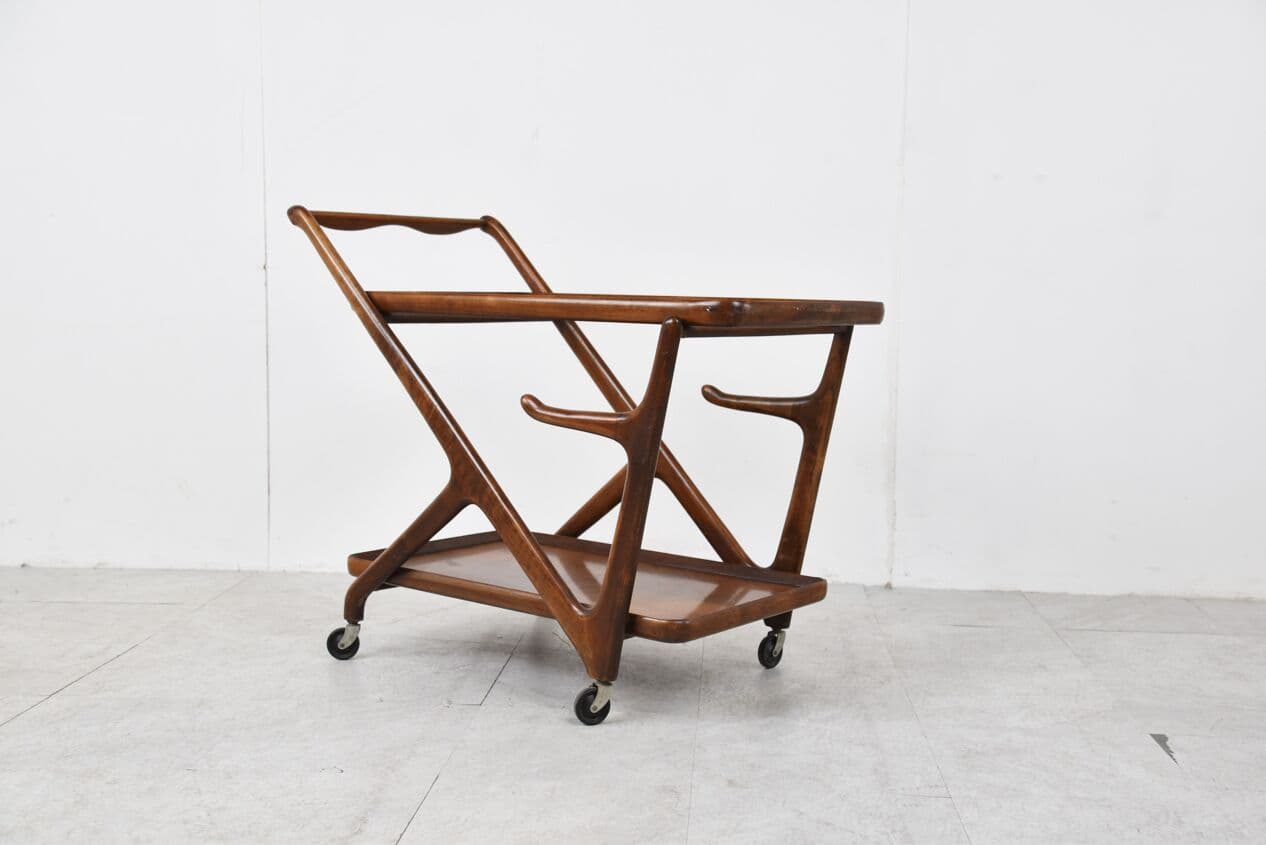 Bar cart, brown wood, glass, by C. Lacca, Italy, 1960s. - 263089