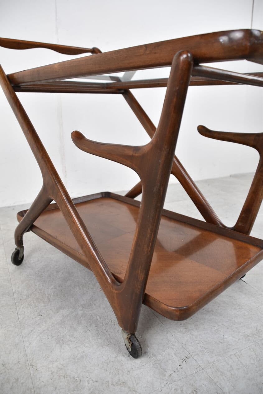Bar cart, brown wood, glass, by C. Lacca, Italy, 1960s. - 263082
