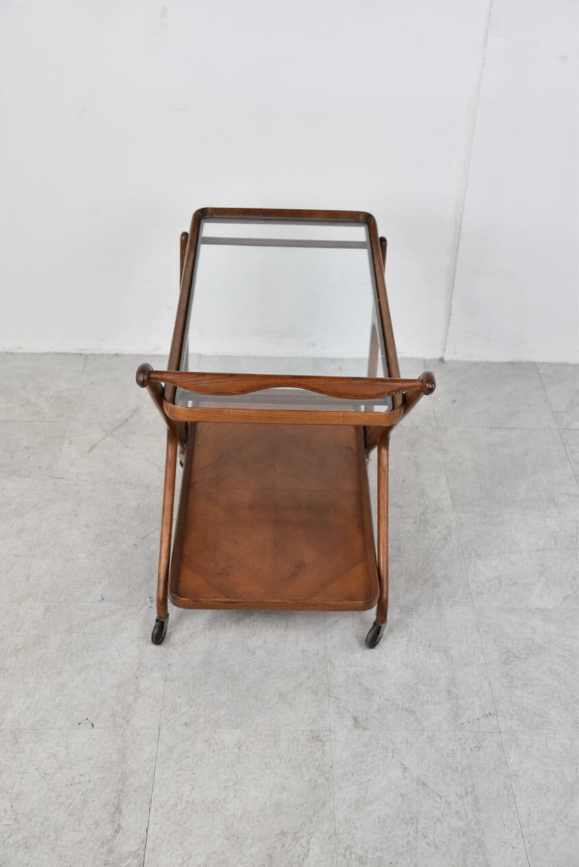 Bar cart, brown wood, glass, by C. Lacca, Italy, 1960s. - 263091