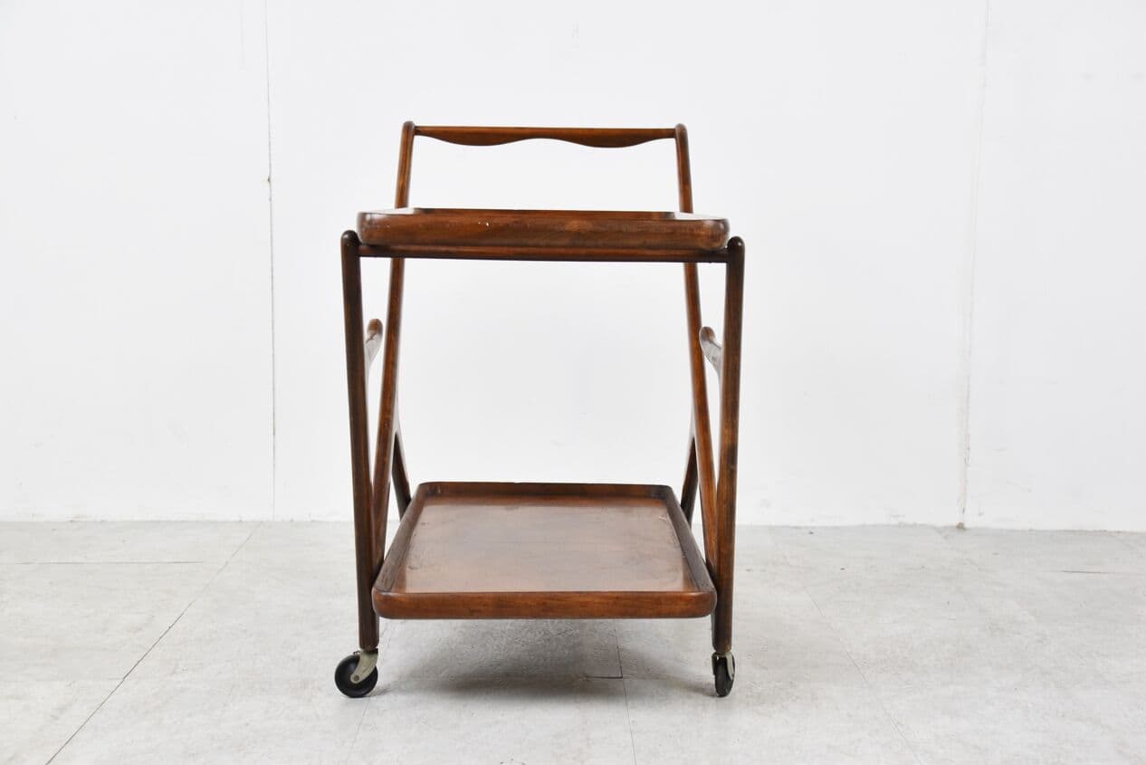 Bar cart, brown wood, glass, by C. Lacca, Italy, 1960s. - 263088