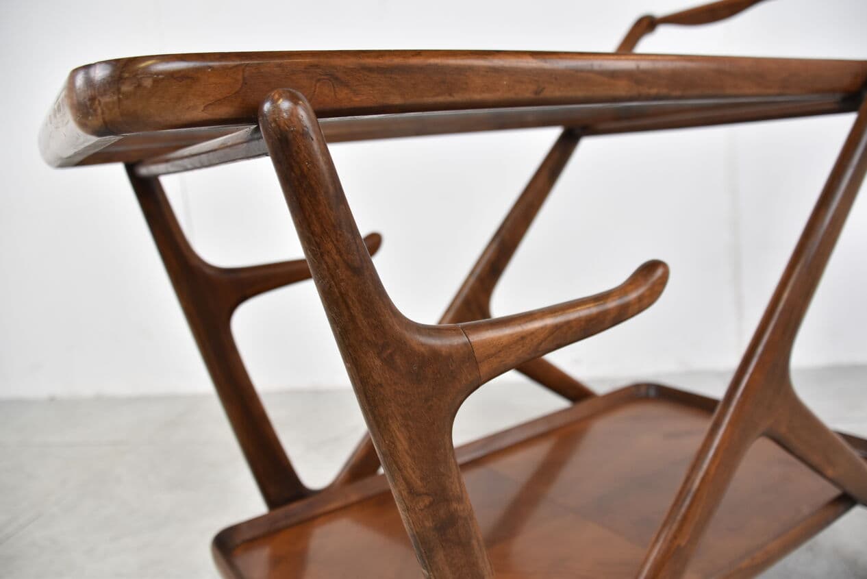 Bar cart, brown wood, glass, by C. Lacca, Italy, 1960s. - 263081