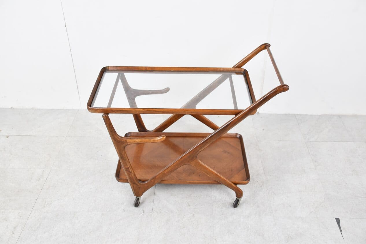 Bar cart, brown wood, glass, by C. Lacca, Italy, 1960s. - 263085