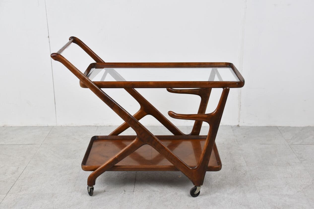 Bar cart, brown wood, glass, by C. Lacca, Italy, 1960s. - 263090