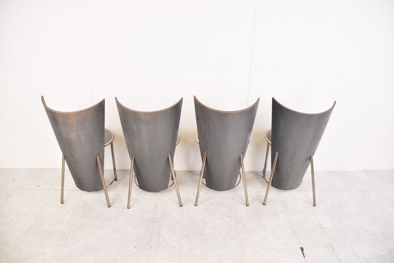 Set of Four Dining Chairs, grey metal, by F. Van Praet, Belgium, 1990s. - 263074