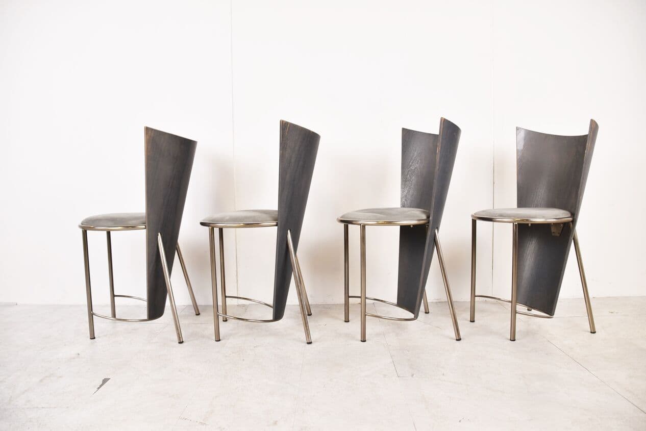 Set of Four Dining Chairs, grey metal, by F. Van Praet, Belgium, 1990s. - 263073