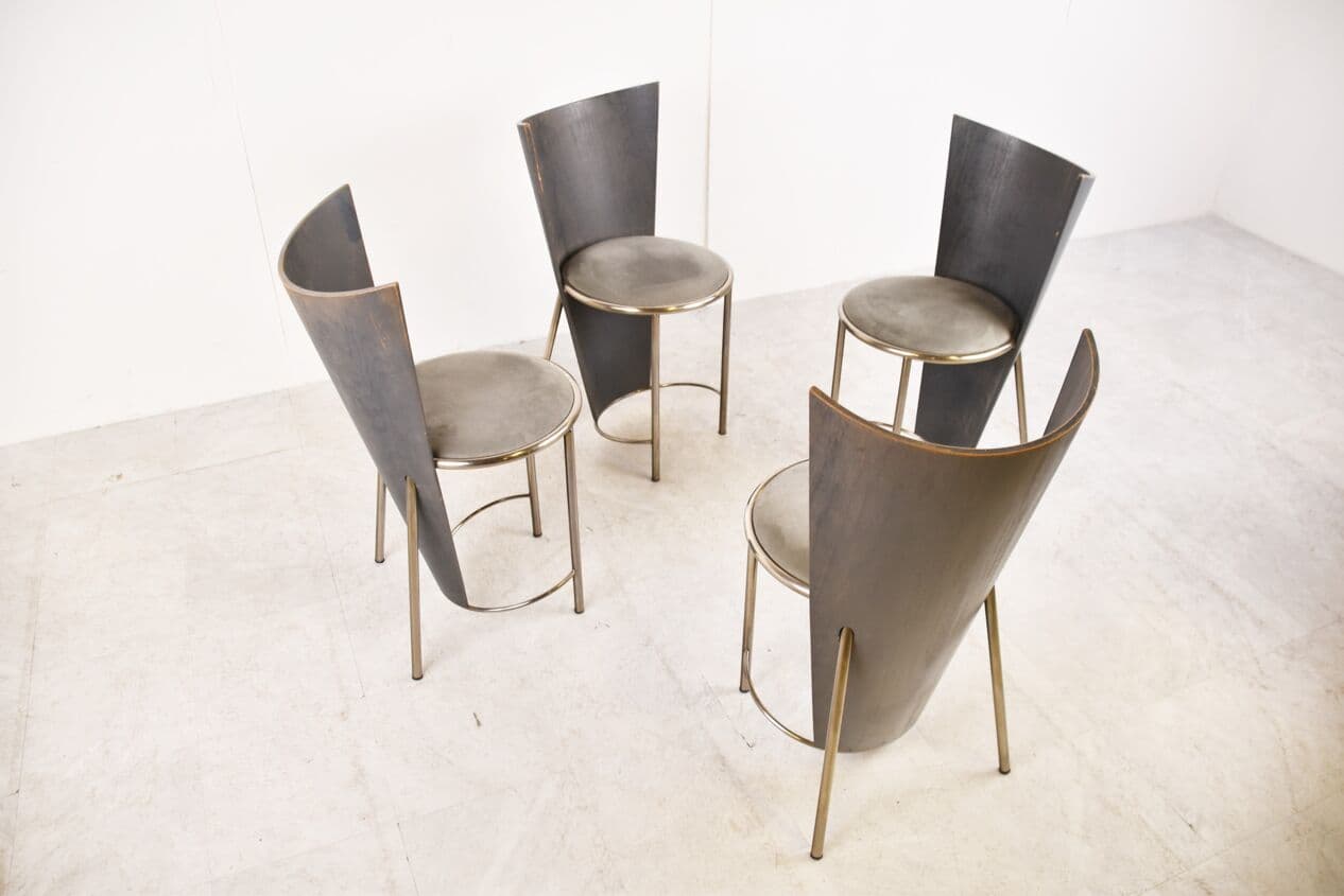 Set of Four Dining Chairs, grey metal, by F. Van Praet, Belgium, 1990s. - 263076