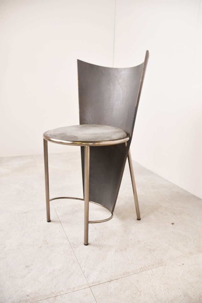 Set of Four Dining Chairs, grey metal, by F. Van Praet, Belgium, 1990s. - 263077