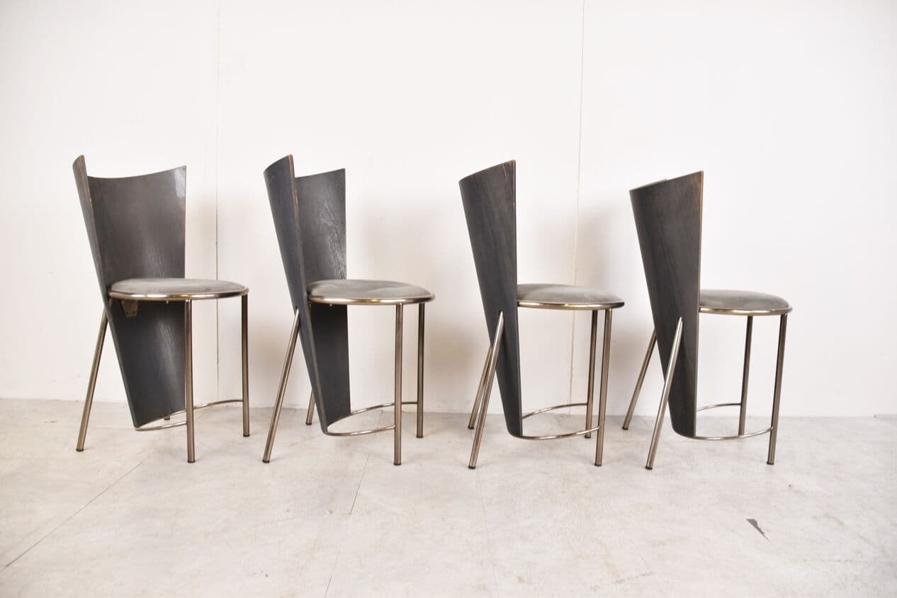 Set of Four Dining Chairs, grey metal, by F. Van Praet, Belgium, 1990s. - 263072