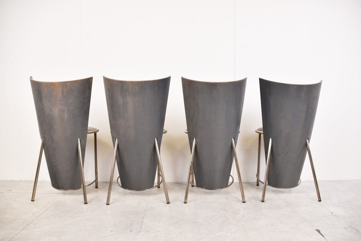 Set of Four Dining Chairs, grey metal, by F. Van Praet, Belgium, 1990s. - 263075