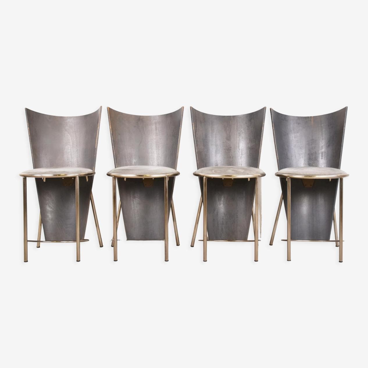Set of Four Dining Chairs, grey metal, by F. Van Praet, Belgium, 1990s. - 263070
