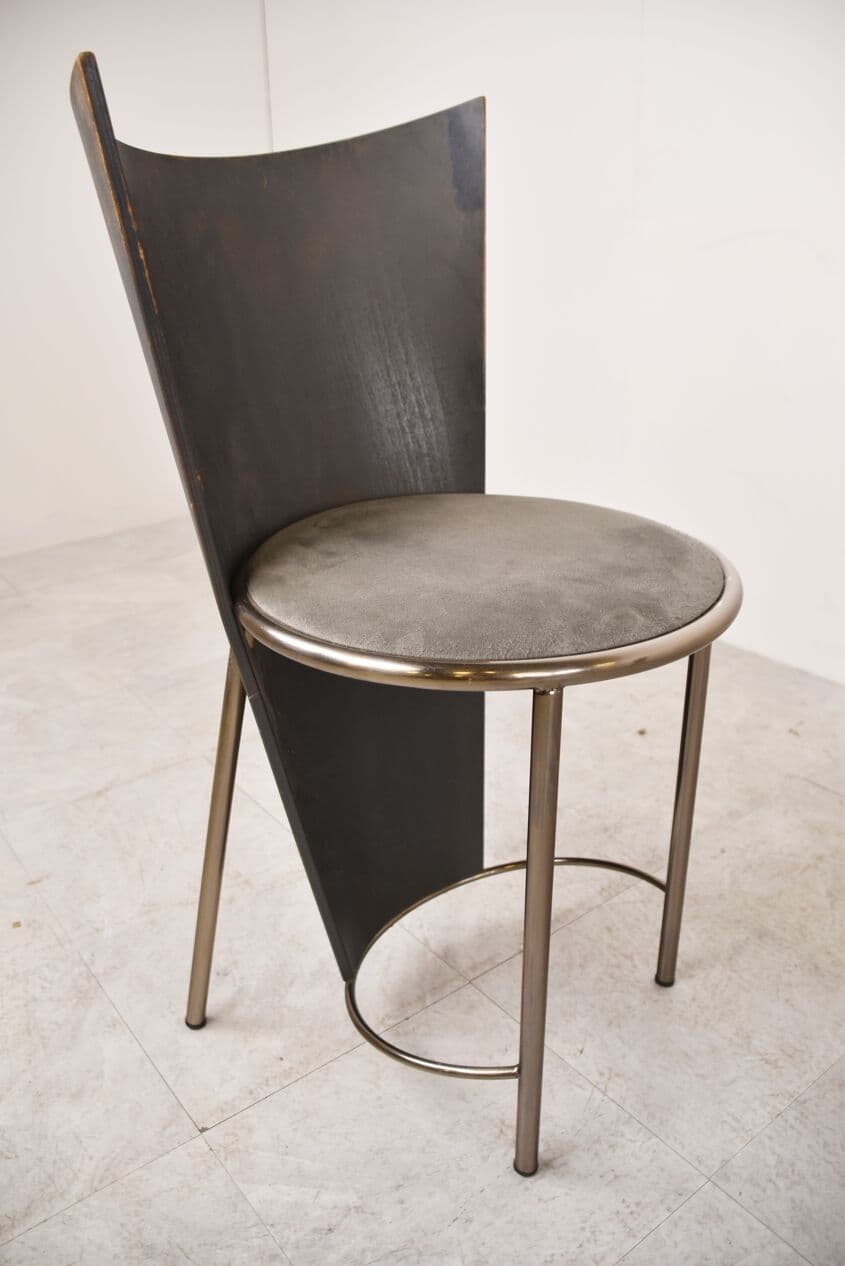 Set of Four Dining Chairs, grey metal, by F. Van Praet, Belgium, 1990s. - 263069