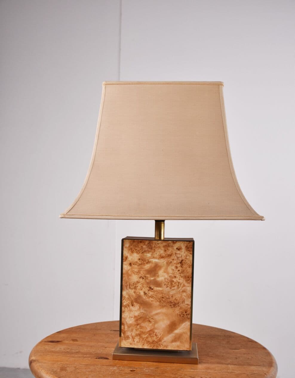 Lampa stołowa, drewno czeczotowe brązowe, mosiądz, Francja, lata 70. - 263060