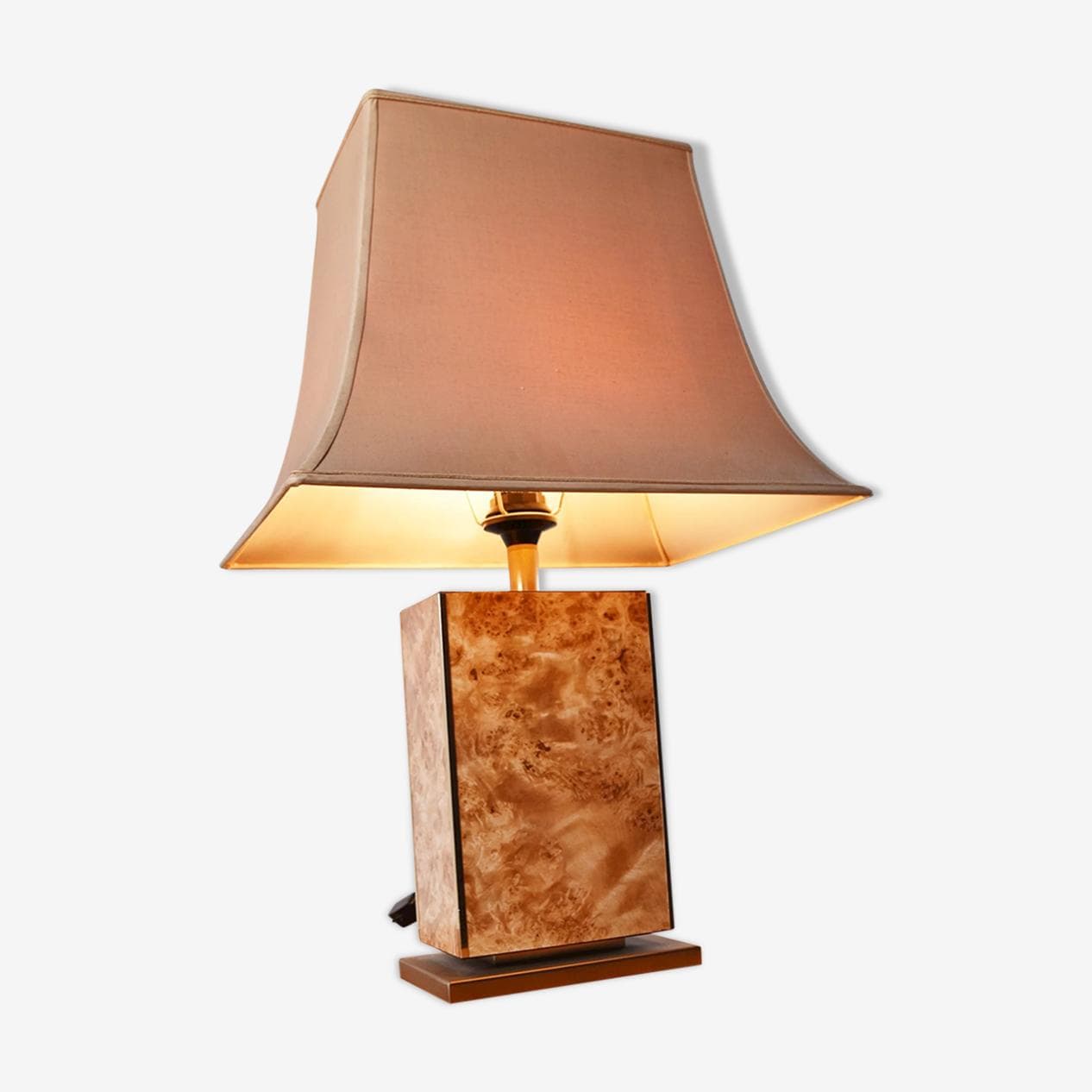 Lampa stołowa, drewno czeczotowe brązowe, mosiądz, Francja, lata 70. - 263057